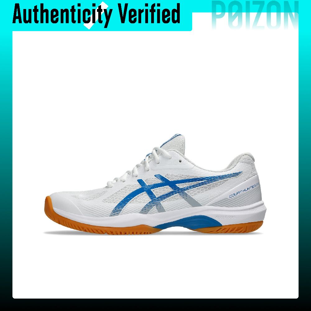 Table Tennis Shoes Asics - ASICS COURT HUNTER FF รองเท้าแบดมินตันระบายอากาศสำหรับผู้ชาย สีขาว-น้ำเงิน