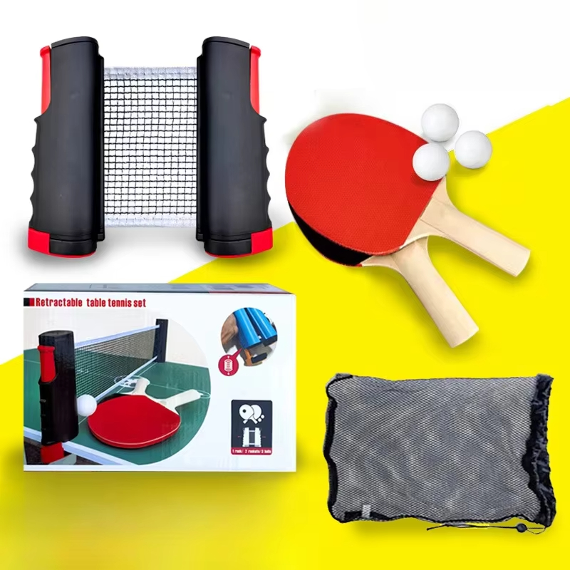 Table Tennis Kit - โครงตาข่ายปิงปองแบบยืดหยุ่นได้หรือชุดไม้ปิงปองแบบพกพาพร้อมเสาตาข่ายและไม้ตีปิงปอง